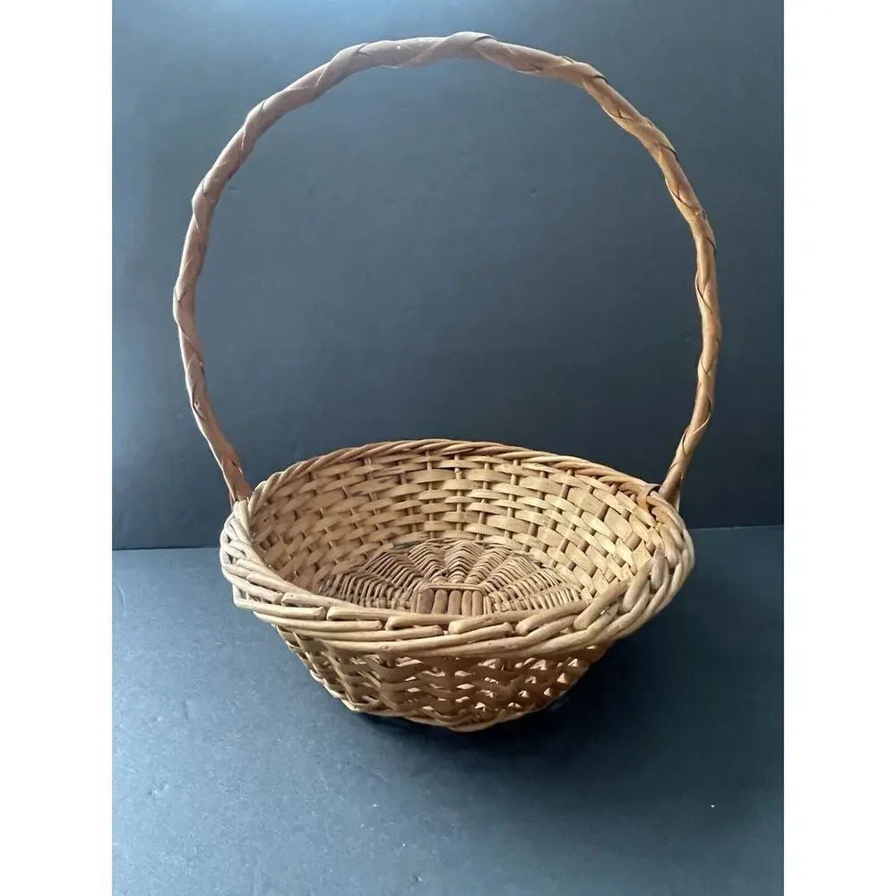Vintage Garden Trug Handle Basket Rustic Twig Wood Farmhouse Gathering Cottage